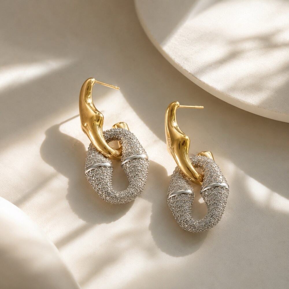 Keyhole Hoop Earrings Solanales Molten Crystal Boho Gold Silver Statement